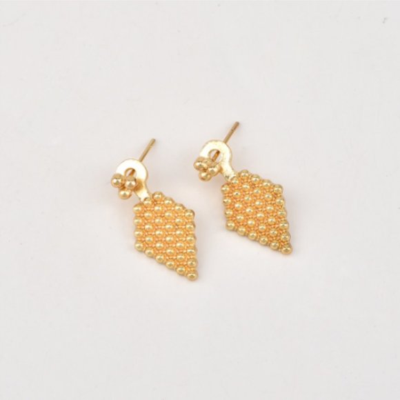 Gold Tone Simple Minimalist Geometric Earrings - Picture 2 of 4